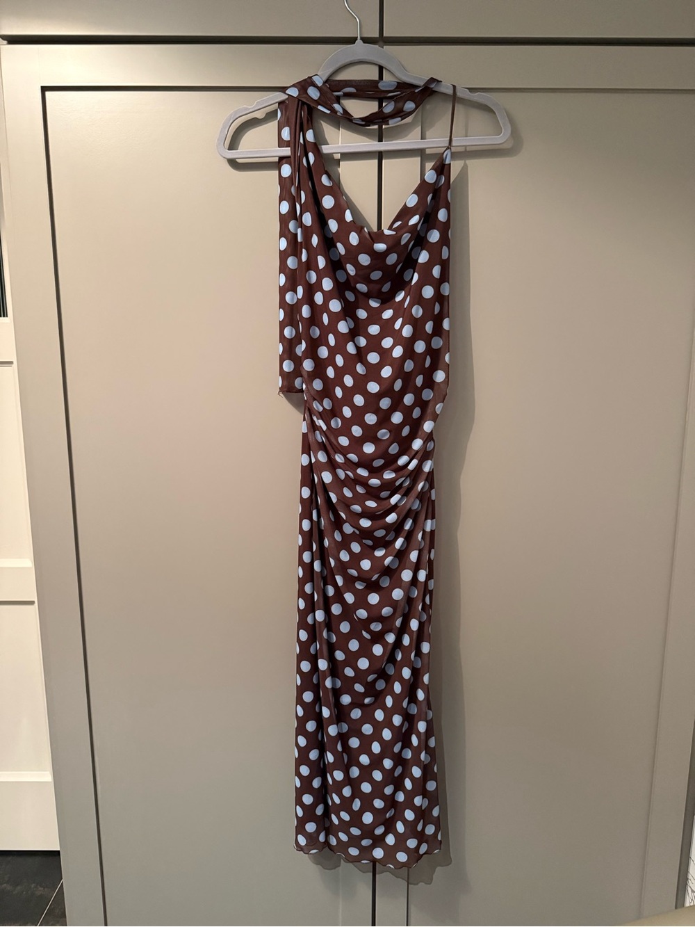Brown 21 Saints mesh outer layer Dress with blue polka dots